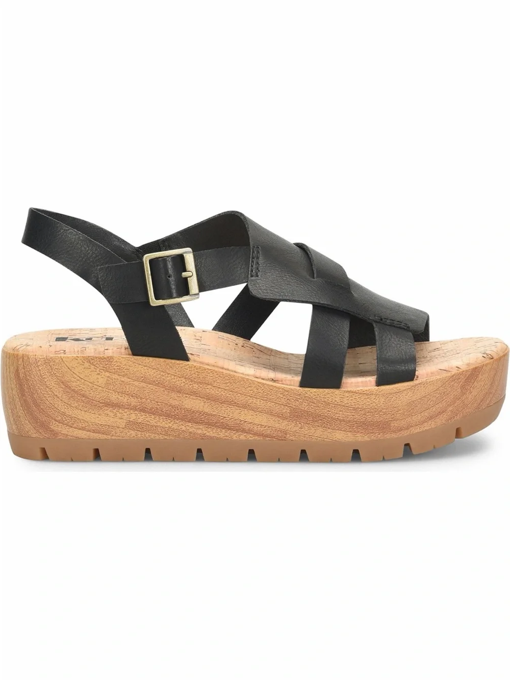 Korks Lynda Platform Cork Wedge Sandal Black Leather (9)